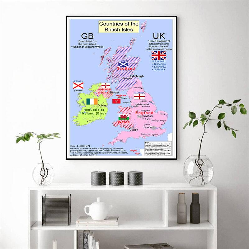 42*59cm Political Map of The UK Vintage Canvas Painting Decorative Wall Art Poster Living Room Home Decoration School Supplies
