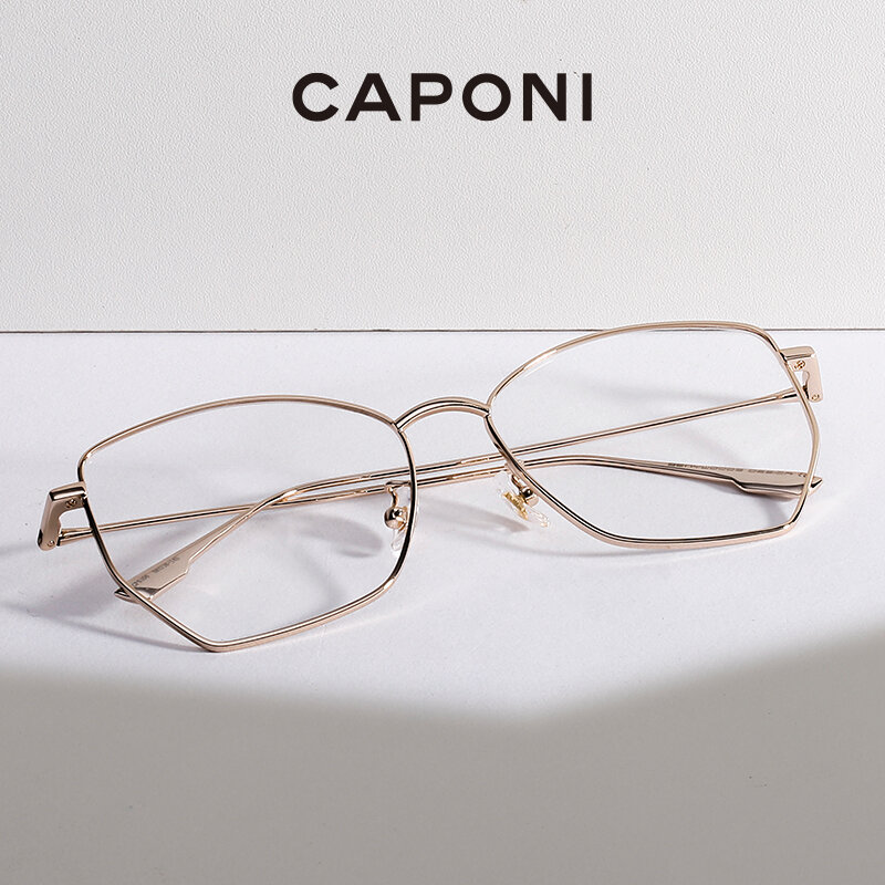 Caponi-多角形の女性用サングラス,青い光学ブロック,UVフィルター,女性用眼鏡,美容アクセサリー,リファレンスbf5106