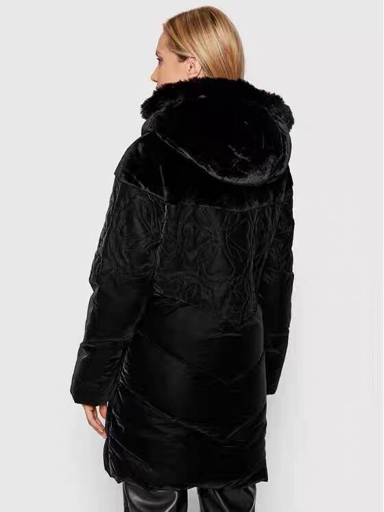 女性の黒い綿のフード付きコート,長い黒のスーツ,濃い花の刺,,暖かい,外国貿易,オリジナル,シングル,冬