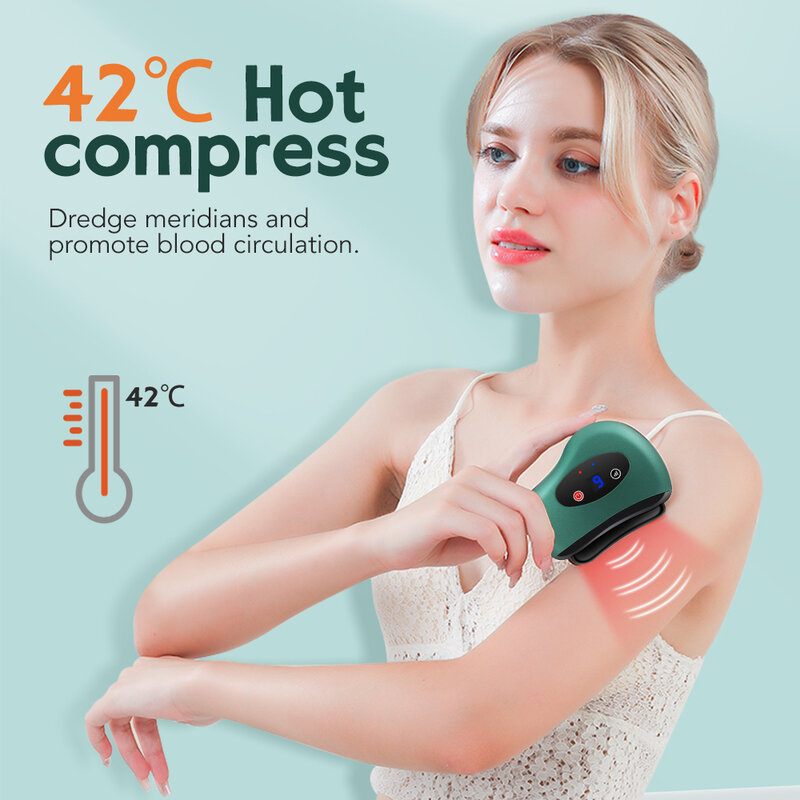 Elétrica bianstone gua sha placa ferramenta de aquecimento meridiano linfático volta massageador facial vibração compressa quente drenagem raspagem