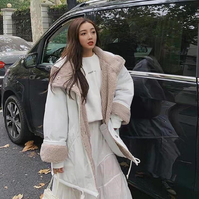 Lamb wool solid color jacket for women 2023 new Korean version loose BF style fur integrated plush motorcycle jacket top trend