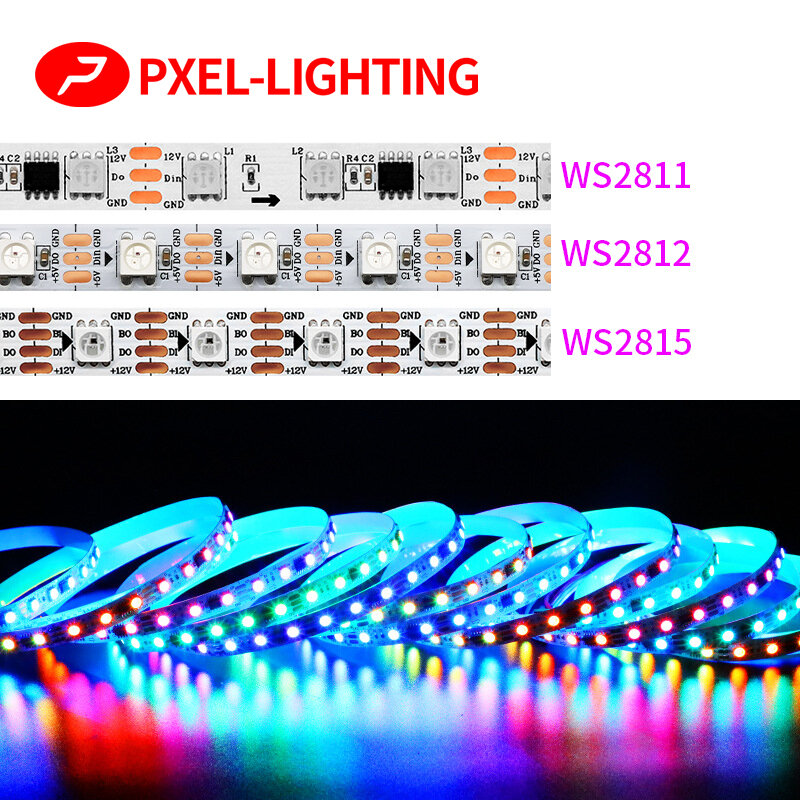 Ws2815 ws2812b ws2811 led tira de luz 5050 contas luz néon sinal inteligente pixels endereçável duplo sinal rgb cor cheia tira conduzida