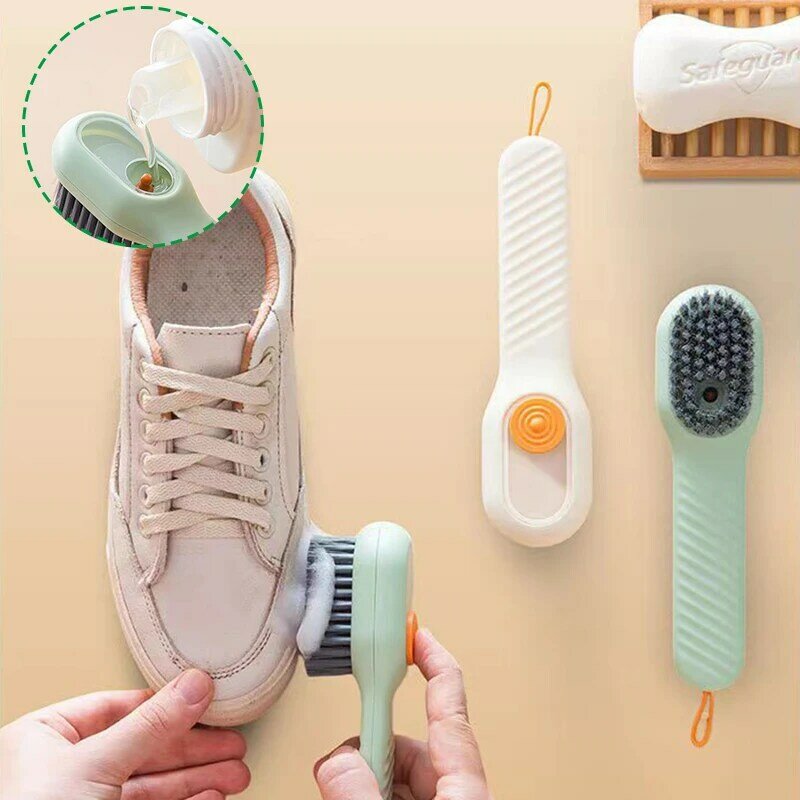 1Pc Soft-Bristled Shoe Brush Liquid Brushes Long Handle Brush Automatic Filling Clothes Cleaing Clothing Board Tool