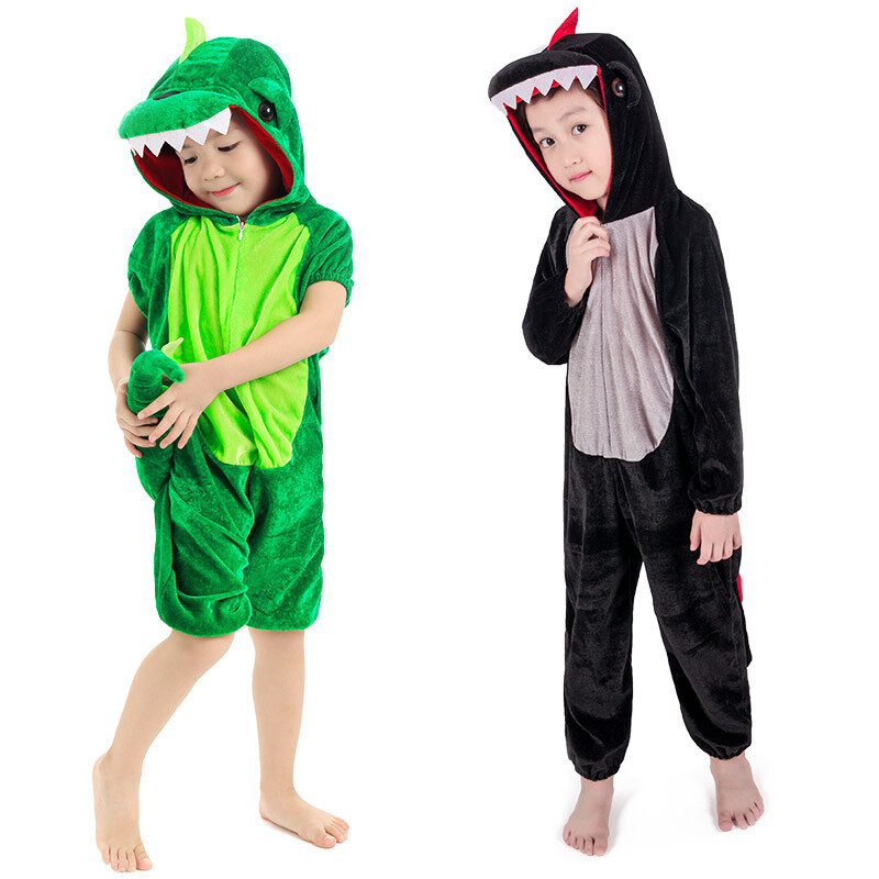 Cute Kids Animal Green Dinosaur Kugurumi Costume Cosplay Boys Child  Black Kindergarten School Party Student Game Role Play Suit