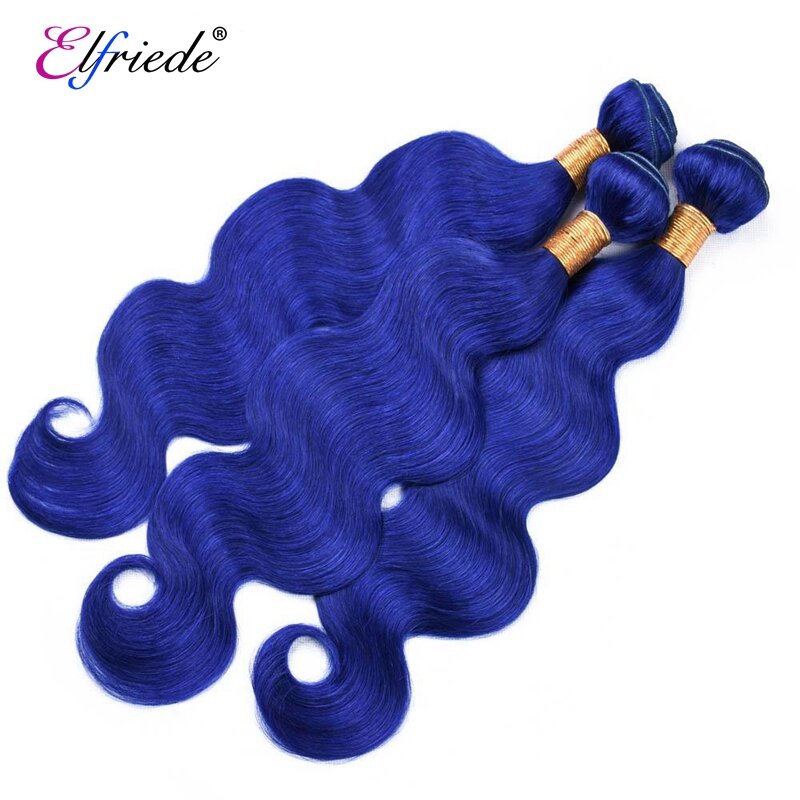 Elfriede Pure Blue Body Wave Colored Human Hair Bundles 100% Human Hair Extensions Brazilian 3/4 Bundles Deals Human Hair Wefts