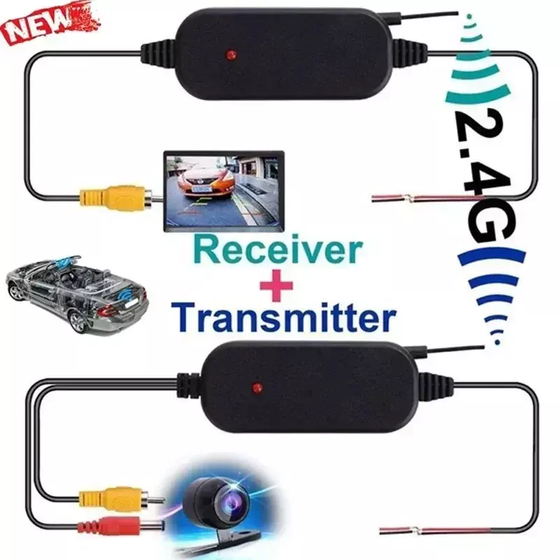 Receptor De Transmissor De Vídeo Sem Fio Para Carro, Monitor De DVD, WiFi, Reverso, Câmera De Visão Traseira De Backup, 2.4GHz