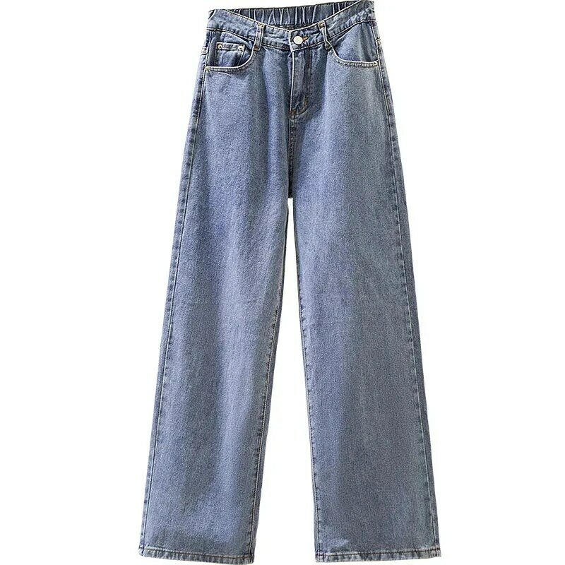 Calça feminina de esfregão jeans de cintura alta, calça casual solta, jeans de perna larga extragrande, 4XL, primavera e verão, nova, 2024