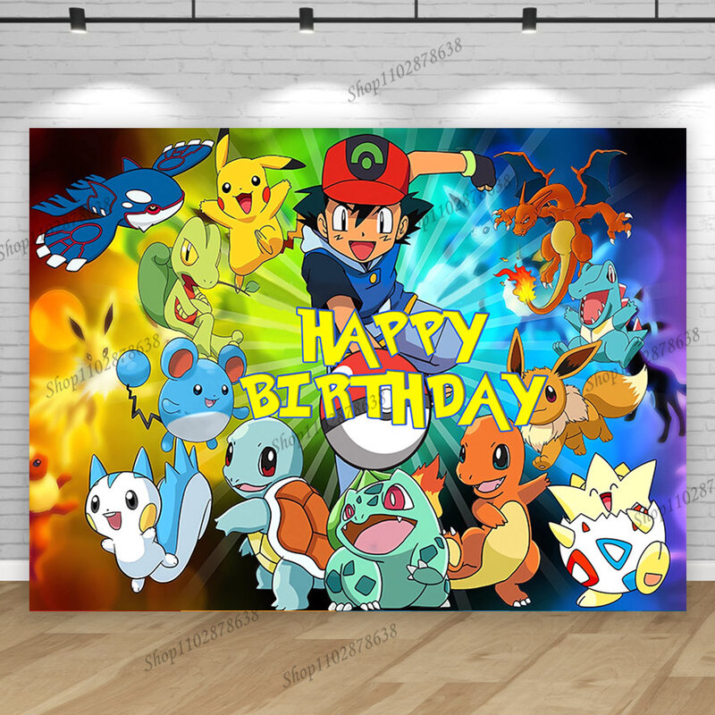 Pokemon Backdrop Boy Kid Birthday Party Photography Background Pet Elf Pikachu Photo Baby Shower Banner Decor Poster Props Strea