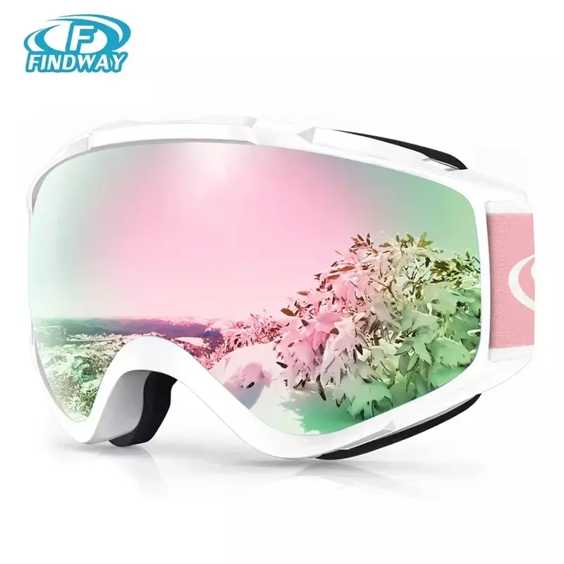 Findway Adult Ski Goggles Double Layer Len Anti-fog 100% Anti-UV OTG Design & Snow Goggles for Youth Outdoor Skiing