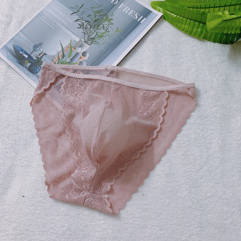 Sissy Powder-Culotte taille basse en dentelle transparente pour homme, string sexy, bikini, culotte creuse, lingerie transparente, caleçon
