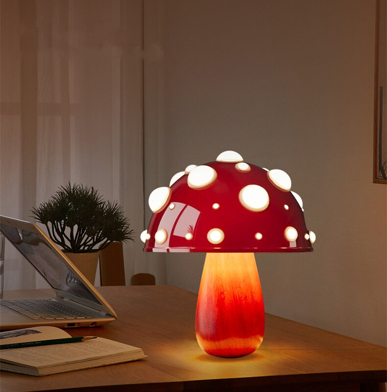 Lámpara LED de seta con puerto de carga USB, luz de escritorio biomimética Fly Agaric, adecuada para dormitorio, sala de estar, estudio de cabecera, Hotel