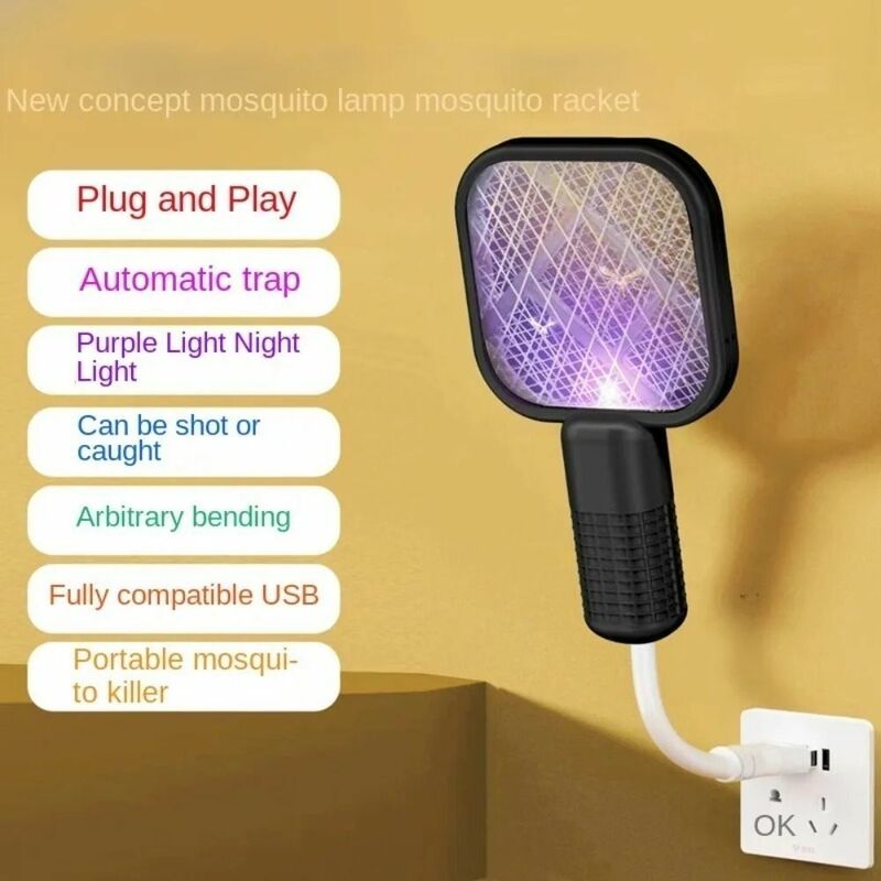 Matamoscas eléctrico con luz UV para el hogar y el aire libre, miniraqueta portátil con USB para matar mosquitos, trampa para Control de plagas