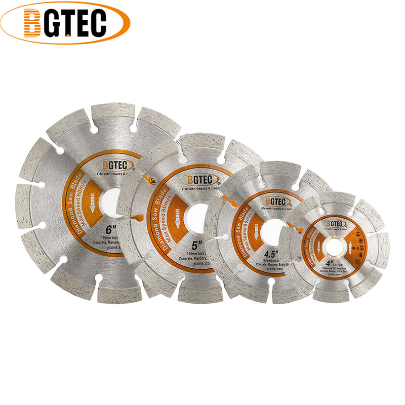 BGTEC-Lâmina de serra diamantada para betão, Disco corte a seco, Porcelana e Granito, 4 pol, 4,5 pol, 5 pol, 6 pol, BGTEC, 22.23mm