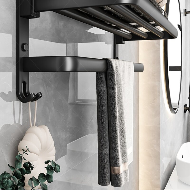 Prateleira móvel fixada na parede do chuveiro com gancho, Punch-Free, nenhum gancho de perfuração, suporte de toalha, cremalheira