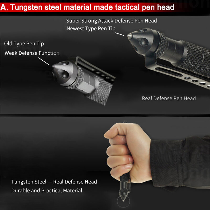 Bolígrafo táctico de defensa antideslizante, bolígrafo de autodefensa portátil de aluminio de alta calidad, Kit de supervivencia de interruptor de vidrio de acero