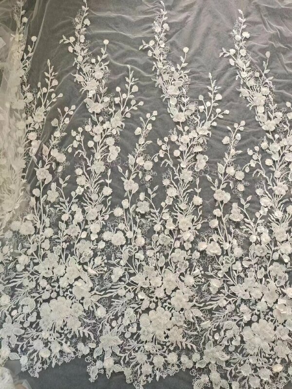 Casamento vestido de renda tecido com pérolas, Heaving Beading lantejoulas, 130cm de largura, vender por quintal, 2024