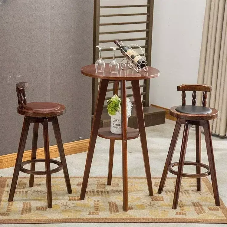 EE1003 niestandardowe lekkie luksusowe krzesło barowe z litego drewna oparcie stołek barowy amerykańskiego fotela barowego w wysoki stołek Retro