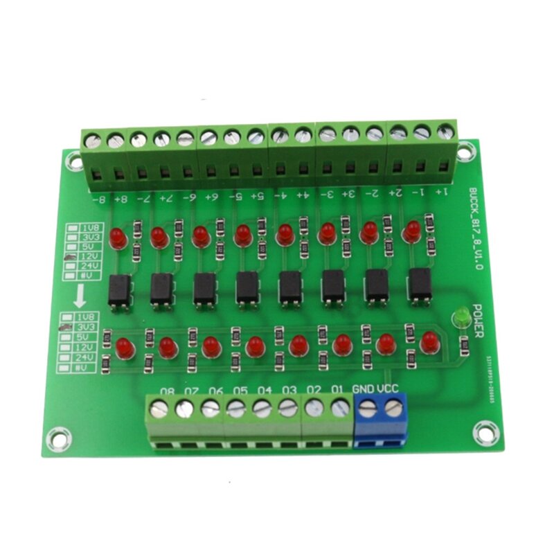 Placa de aislamiento optoacoplador, módulo aislado, nivel de señal PLC, convertidor de voltaje, PNP, 24-5V, 8 canales
