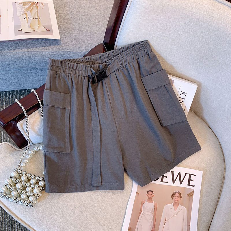 X2065 pantaloncini estivi di grandi dimensioni per donna pantaloncini Casual da donna in vita con fibbia in vita elastica in cotone