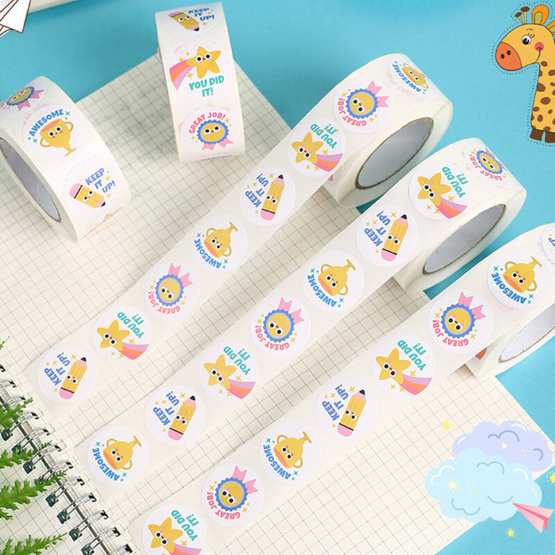 50-500 Buah 1 Inci Putaran Kartun Mainan Hewan Stiker untuk Anak-anak Hadiah Guru Mendorong Stiker Kantor Segel Label Hewan