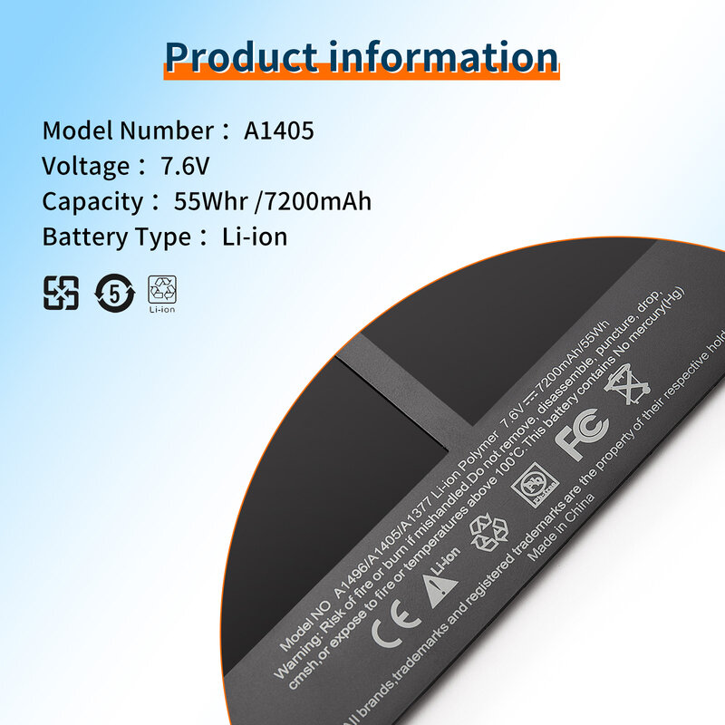 BVBH-Bateria do portátil para Apple Macbook Air, 13 em, A1369, 2010, 2011, 2012, 2013, 2014, 2015 Ano, Substituir A1377, A1405, A1496, Novo