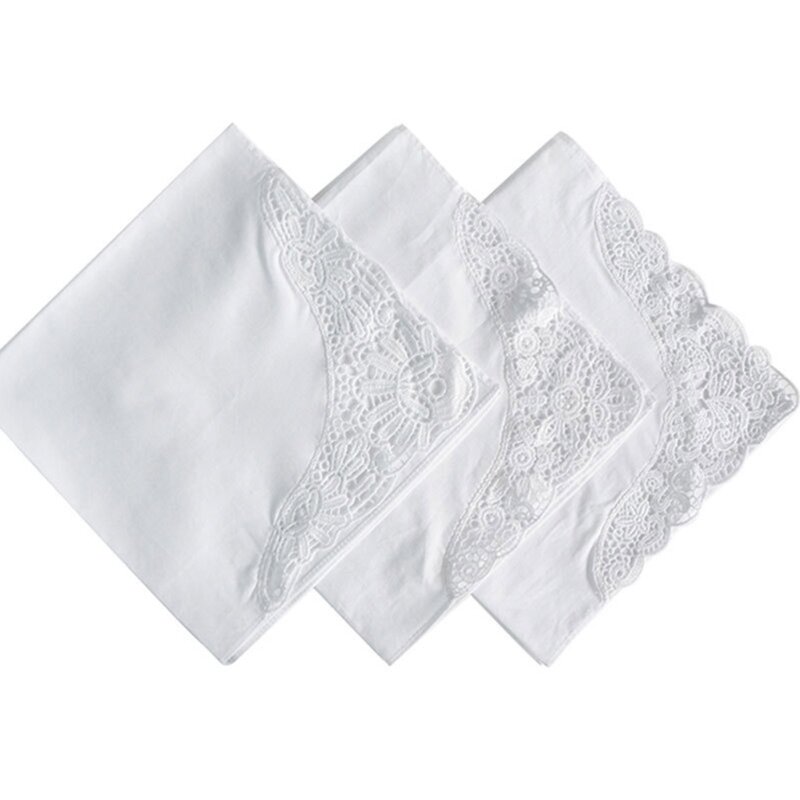 Pañuelos multifuncionales algodón para mujer, pañuelos blancos con bordes flores, pañuelos encaje delicados para