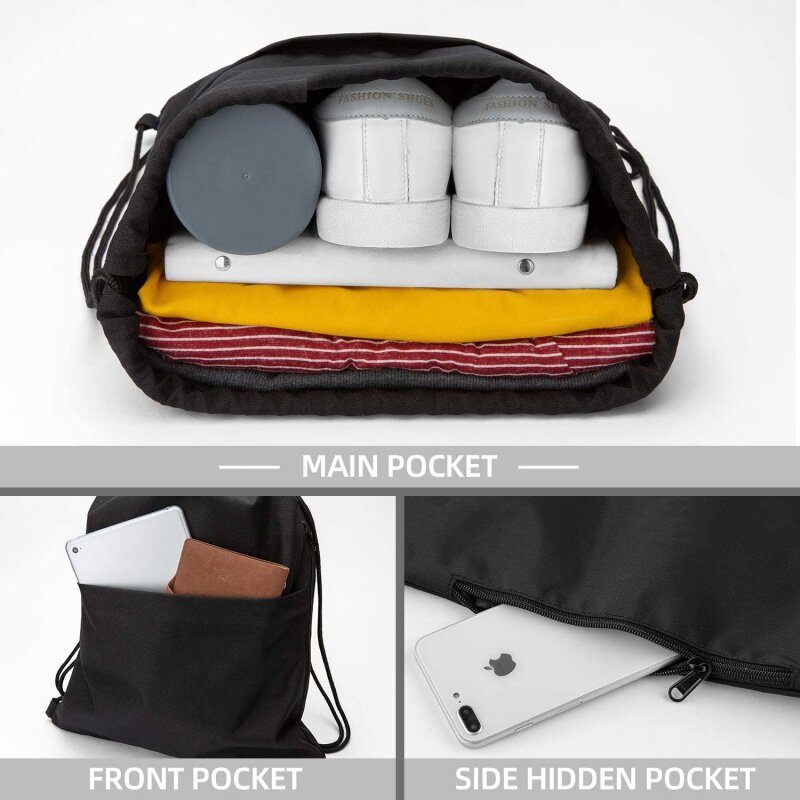Customized product、Custom Logo Gym Outdoor Travel Sports Men Women Waterproof Side Zipper Pocket Large Drawstring Bag