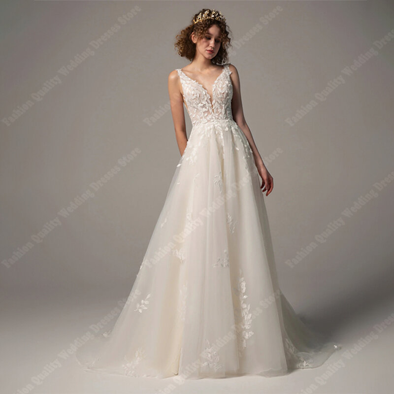 Illusion Boho A-Line Women Wedding Dresses 2024 Elegant Floral Printing Bridal Gowns Mopping Length Princess Vestidos De Noivas