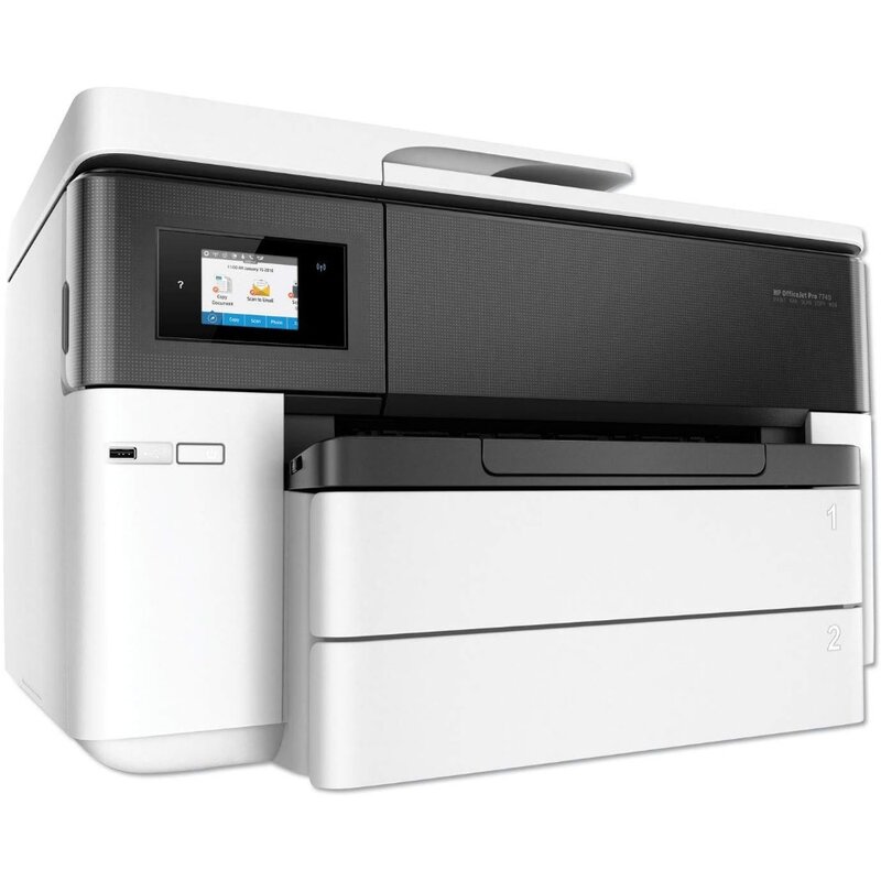 OfficeJet-impresora todo en uno de gran formato Pro 7740, Color, impresión inalámbrica, funciona con Alexa (G5J38A), Blanco/negro