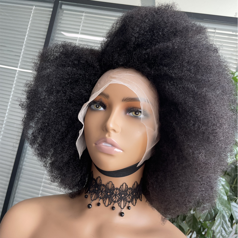 Curly Afro Lace Front Human Hair Wigs Afro Kinky Curly Transparent Lace Front Wigs Deep Parting 250% Density Afro Wigs