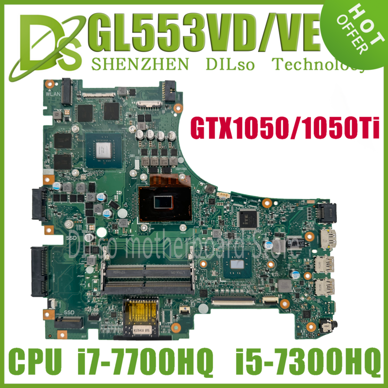 GL553VD asus GL553VE GL553V FX53V ZX53VノートパソコンのマザーボードI7-7700HQ I5-7300HQ GTX1050 GTX1050ti RGB-KB 100% テスト