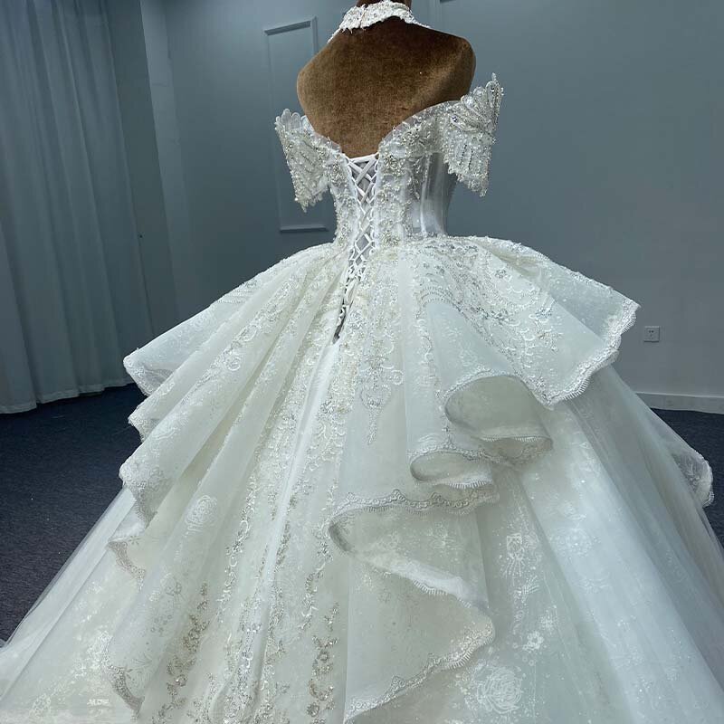 花嫁のための半袖ウェディングドレス,ハート型のボールガウン,リラックスした列車,レースアップ,卸売