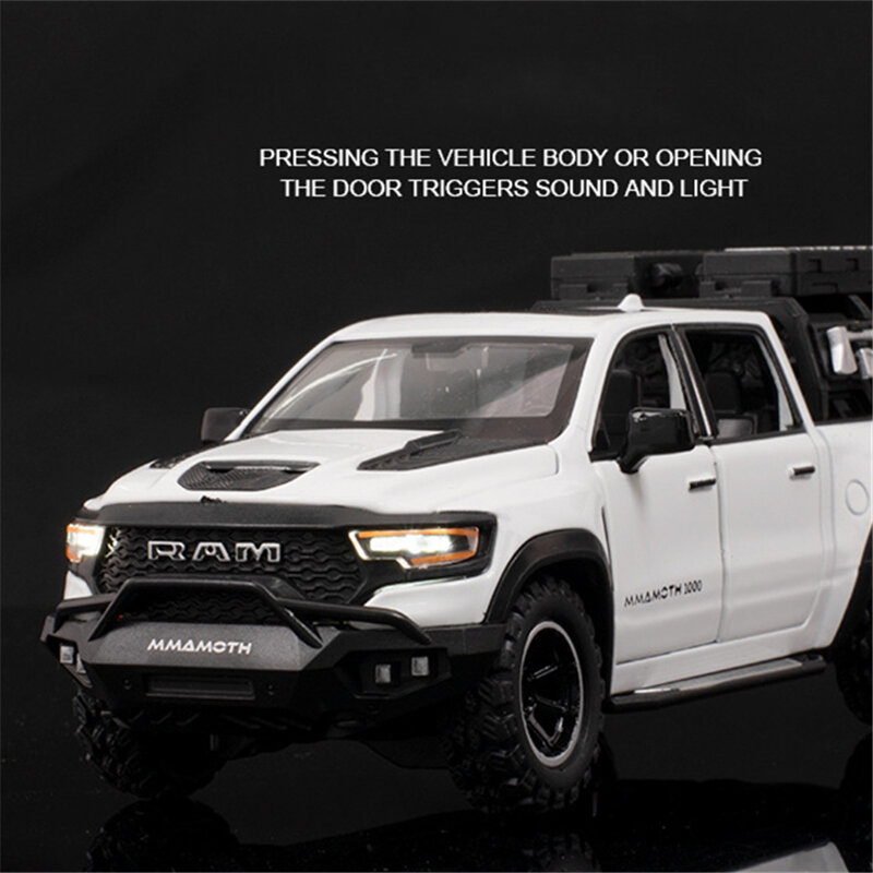 1:32 DODGE Mammoth 1000 TRX Alloy Pickup Car Model Diecast Metal Off-road Vehicle Model Sound and Light Simulation Kids Toy Gift