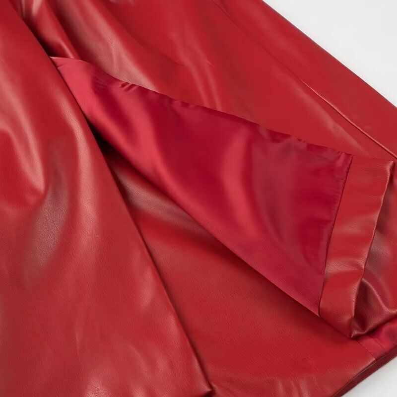 Chaqueta de cuero sintético con doble botonadura para mujer, abrigo informal de manga larga con cinturón, Top elegante, 2024