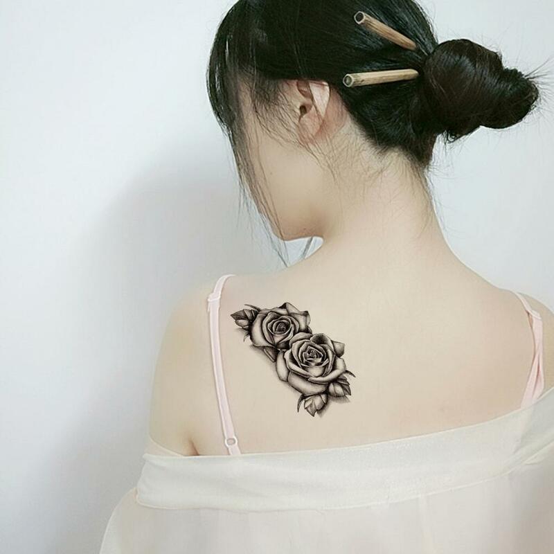 Черная роза, тату для тела, женские водонепроницаемые наклейки с цветами, искусственная временная татуировка, наклейка для ног, рук, груди, спины, наклейка