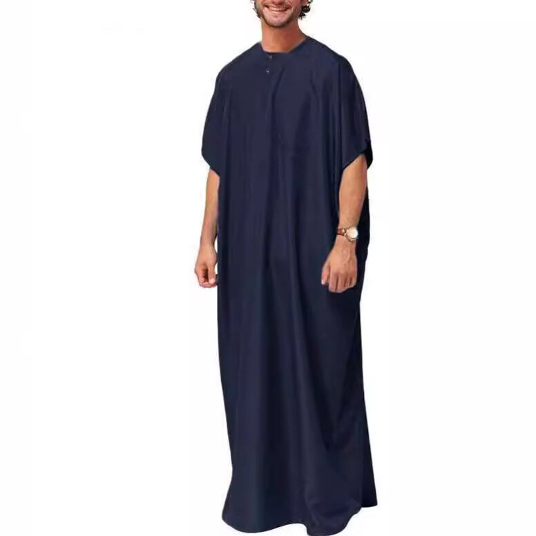 Kaftan muçulmano de manga curta masculino, caftan islâmico, monocromático, Oriente Médio, Dubai, vestes casuais, moda masculina, novo estilo