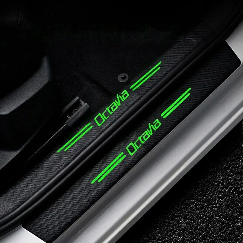 Luminous Car Door Sill Protector Sticker Rear Trunk Bumper Strip Threshold Anti-scratches for Skoda OCTAVIA Logo Auto Decoration