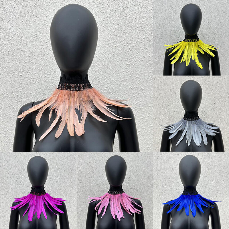 Punk Gothic Feather Fake Collar Necklace Party Costume Accessory Halloween Cosplay Props Stage Performance Feather Choker Scarf