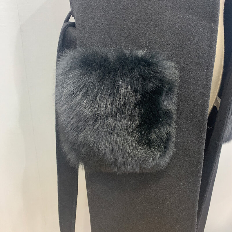 Mùa Xuân Mùa Thu Bất Cashmere Vest Với Fox Fur Phụ Nữ Không Tay Thời Trang Lông Thú Túi Gilet Thời Trang Dạo Phố Len Áo Ghi Lê S3605B