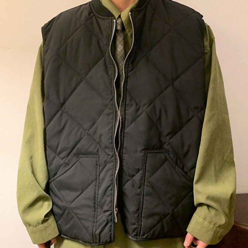 Japanische Argyle Parkas für Männer Herbst Winter Mode ärmellose Westen solide All-Match-Tops lässig Baggy Out wears Chic