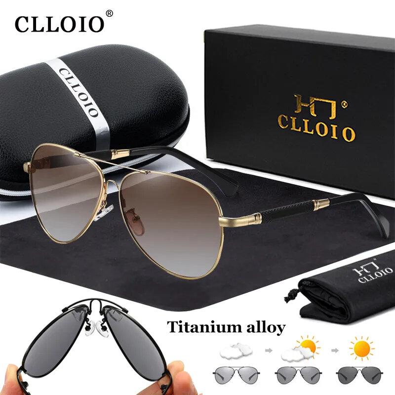 CLLOIO-신제품 티타늄 합금 선글라스, 편광 남성 선글라스, 여성 패션 파일럿 그라디언트 안경, 광색성, Oculos De Sol