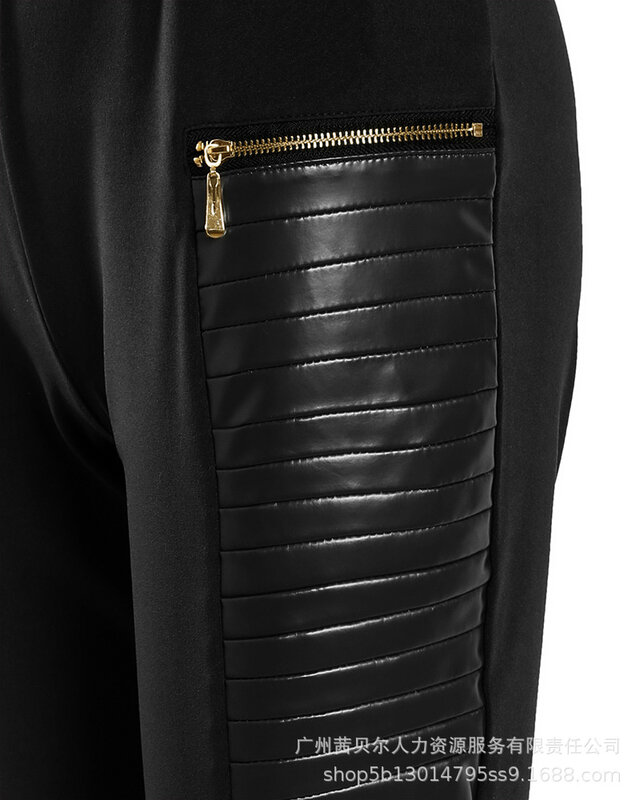 กางเกงแฟชั่นสีดำสำหรับผู้หญิง2023ใหม่กางเกงหนังเทียมสีพื้น