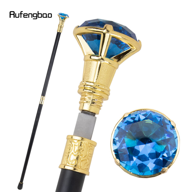 Blue Diamond Type Golden  Walking Stick with Hidden Plate Self Defense Fashion Cane Plate Cosplay Crosier Stick 93cm