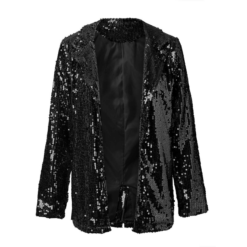 Women Shinny Sequins Blazer Casual Long Sleeve Shimmer Glitter Party Shiny Lapel Jacket Coat Fall Rave Outerwear Blazer Mujer