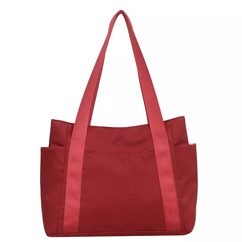 Tas wanita baru 2024, tas jinjing warna Solid, tas bahu santai sederhana, tas belanja ibu, tas tangan nilon kapasitas besar