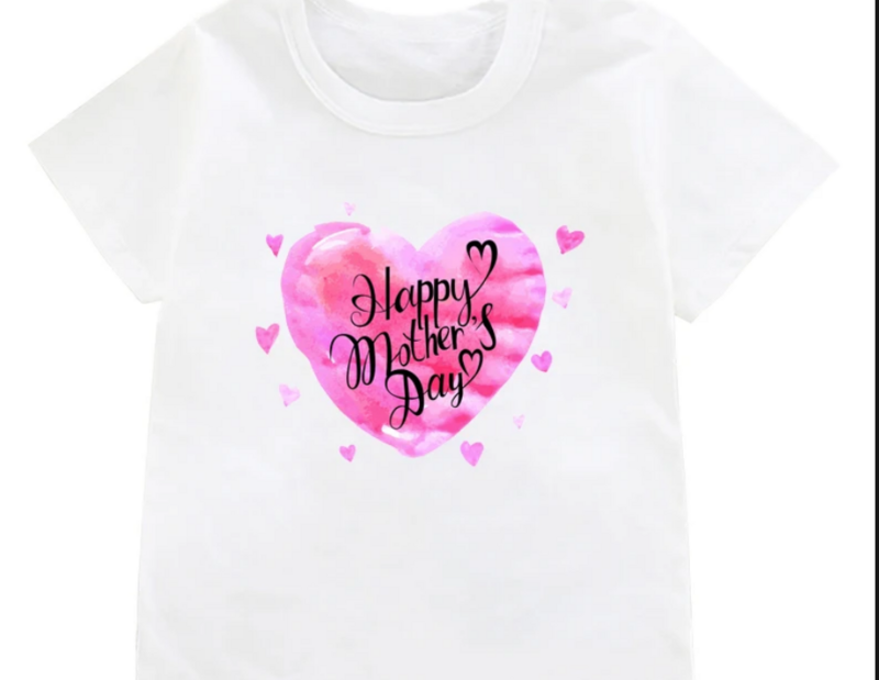 T-shirt de manga curta para meninas e meninos, top branco com feliz dia das mães estampado, para mamãe e bebê