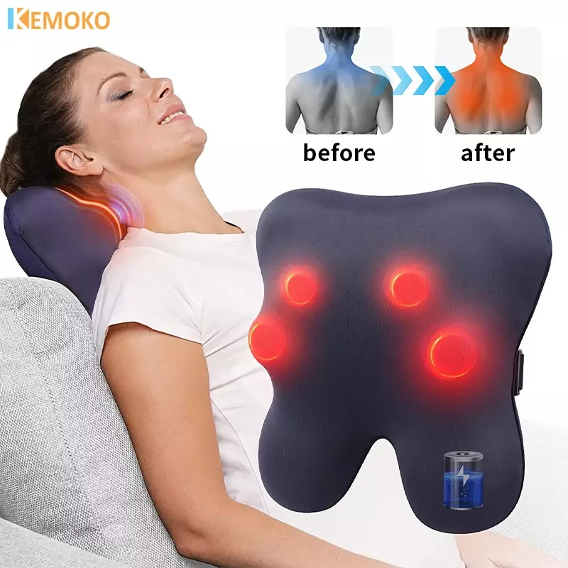 Masajeador eléctrico multifuncional para cuello, espalda y hombros, almohada de masaje Shiatsu para el hogar