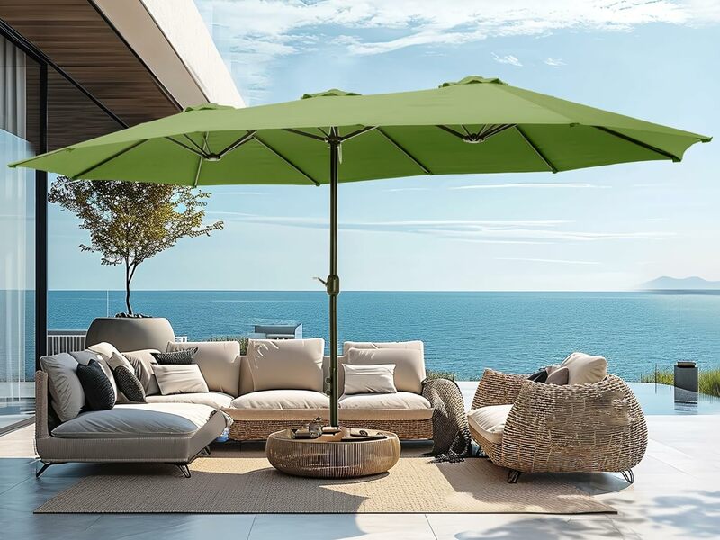 Зонт для внутреннего дворика, зонты для внутреннего дворика с основанием длиной 15 футов, наружные двусторонние прямоугольные зонты для рынка, зонты для внутреннего дворика