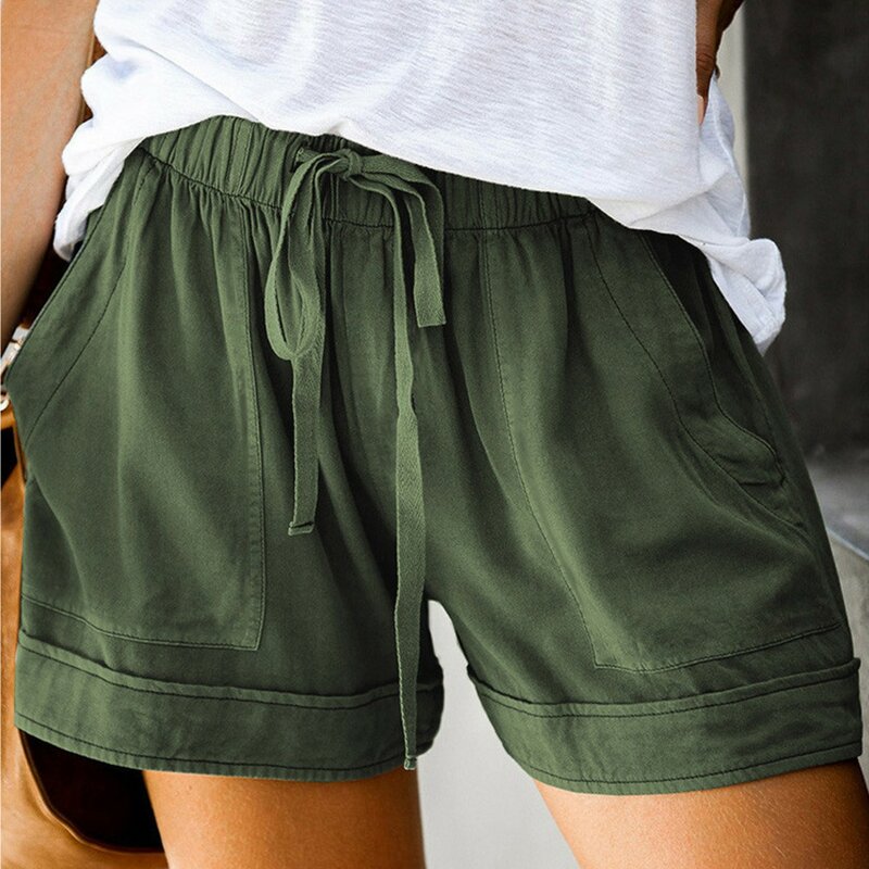Pantalones cortos cómodos para mujer, Shorts informales de cintura alta, holgados, con bolsillos elásticos, 2023