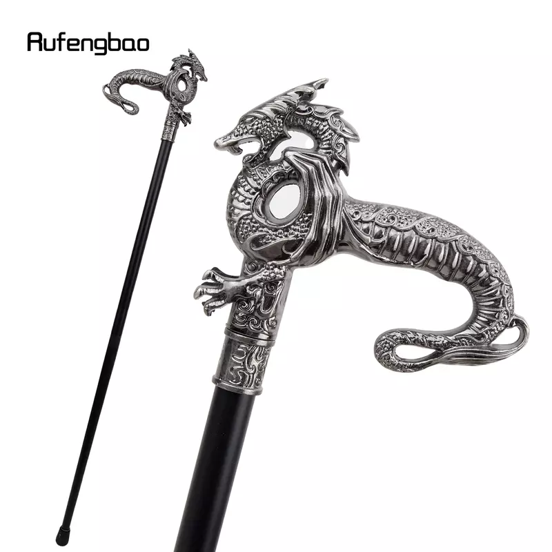Silver Luxury Dragon Single Joint Walking Stick Decorative Cospaly Party Fashionable Walking Cane Halloween Crosier 93cm